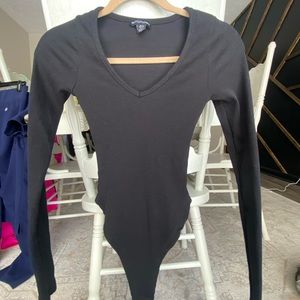 PrettyLittleThing black rubbed long sleeve thong bodysuit US size 2